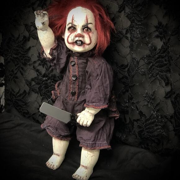 OOAK Creepy Odd 17 “ Haunted Ghost Clown Doll Scary Halloween Horror Art Doll - Picture 14 of 16